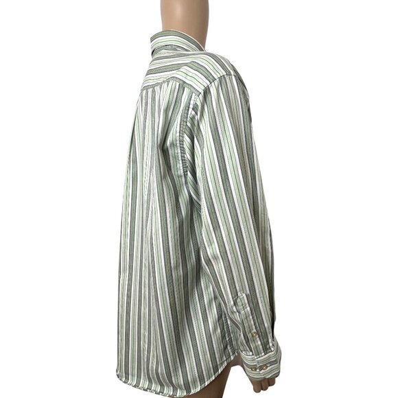 Charles Tweed Men’s Shirt Button Down Striped Long Sleeve XXL Green White Blue - Picture 12 of 12